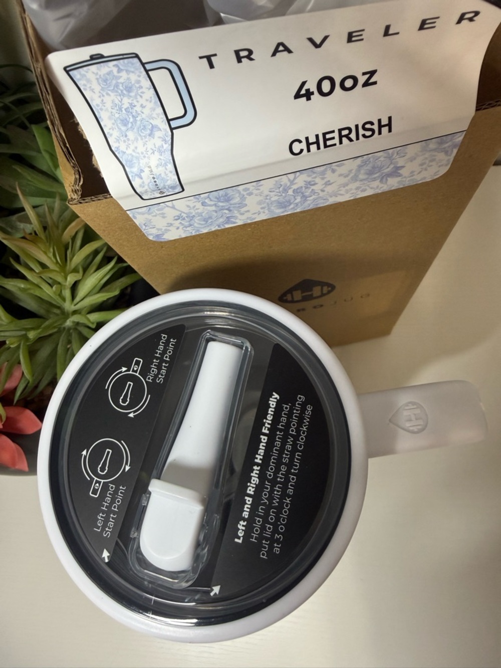 HydroJug Cherish 40 oz Floral Traveler- Light Blue & White - Picture 2 of 4